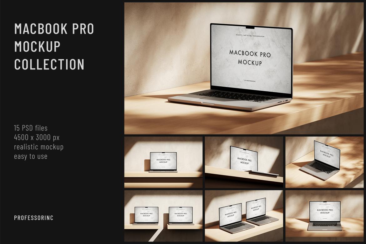 15款逼真光影苹果MacBook Pro网站界面WEB UI设计展示效果图PS贴图样机模板 MacBook Pro Mockup Collection